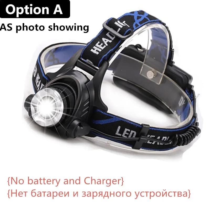 Option A Супер яркий светодиодный налобный фонарь XM-T6x3 светодиодный Перезаряжаемые Масштабируемые фара фонарь лампа для кемпинга Рыбная ловля фонари Применение 18650 - Испускаемый цвет: Option A