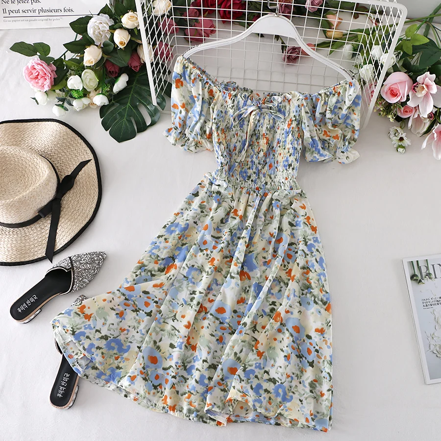 Floral Print Dress Ladies Kleid Boho Vintage Off Shoulder Sexy Party New Women Summer Slim A Line Bodycon Dresses Robes | Женская одежда