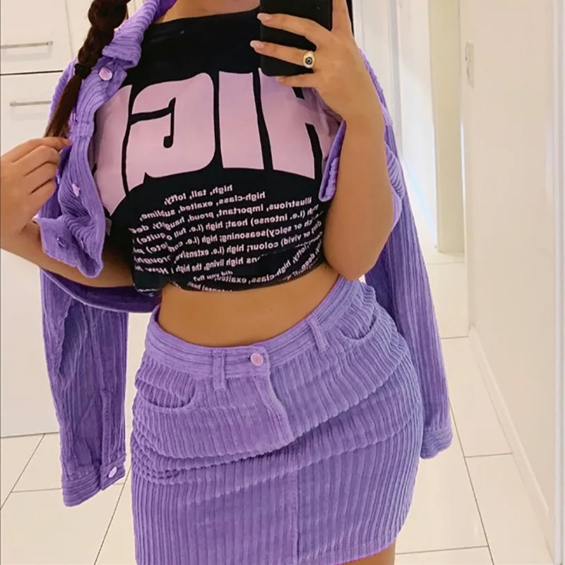 Sexy Women Pockets Buttons Corduroy Bodycon Mini Skirt Female Short Skirts Streetwear High Waist Casual A line Sheath Skirts