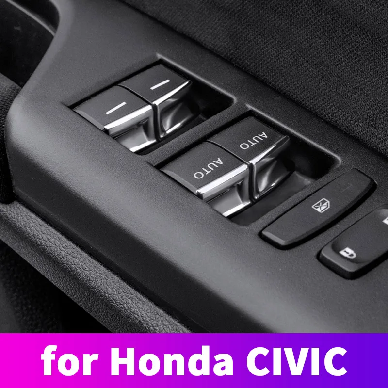 Car interior lift glass button decoration bright bar patch button modification For Honda Civic 10th 20162017 2018 2019 2019 2020