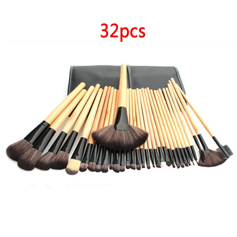 32pcs- wood 32 шт. кисти для макияжа, набор инструментов, тени для век основа для макияжа лица Косметическая пудра подводка для глаз с ресницами, губами кисточки шерсть кисть макияж кисти Красота инструмент - Handle Color: 32pcs- wood