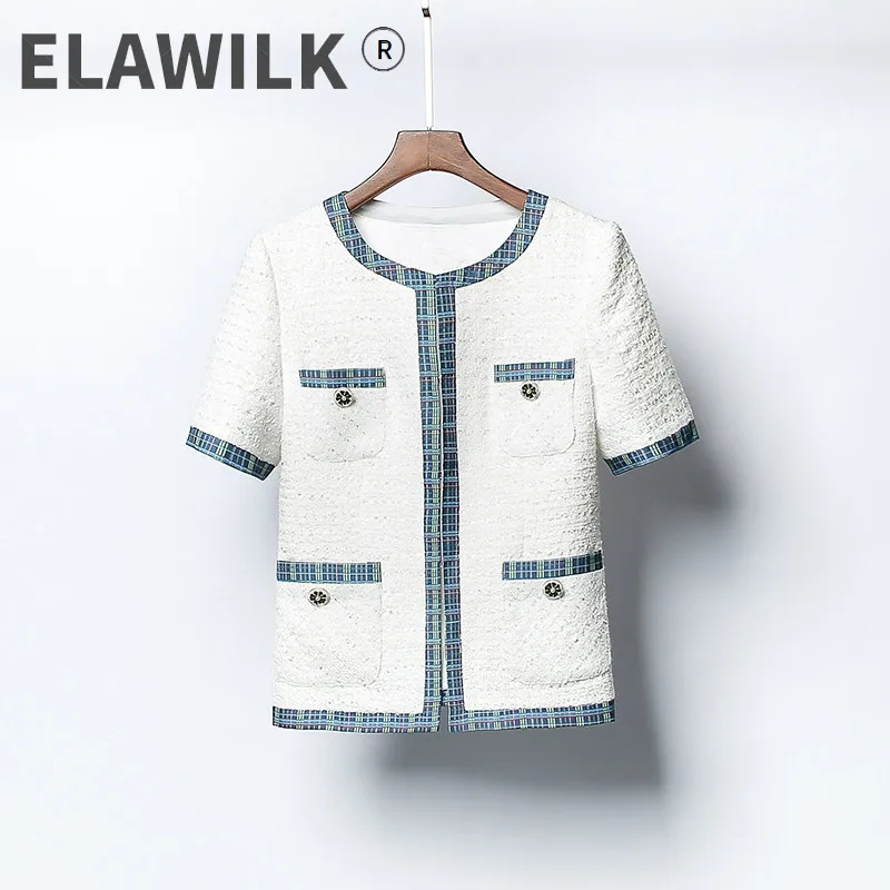 

Женский твидовый пиджак с коротким рукавом, элегантный пиджак в французском стиле, с круглым вырезом, модель B932 на лето, 2021