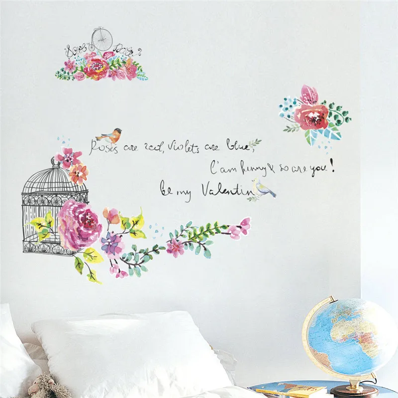 3d яркие настенные Стикеры с цветами бабочками птичьими клетками гостиной