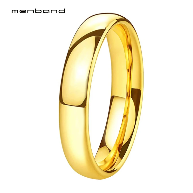 

4MM Gold Wedding Band Men Women Tungsten Carbide Couple Engagement Rings Dome High Polished Comfort Fit