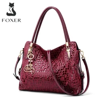 foxer brand wine red women purse lady genuine leather shoulder bag sequin cowhide chic handbag female luxury tote large capacity
