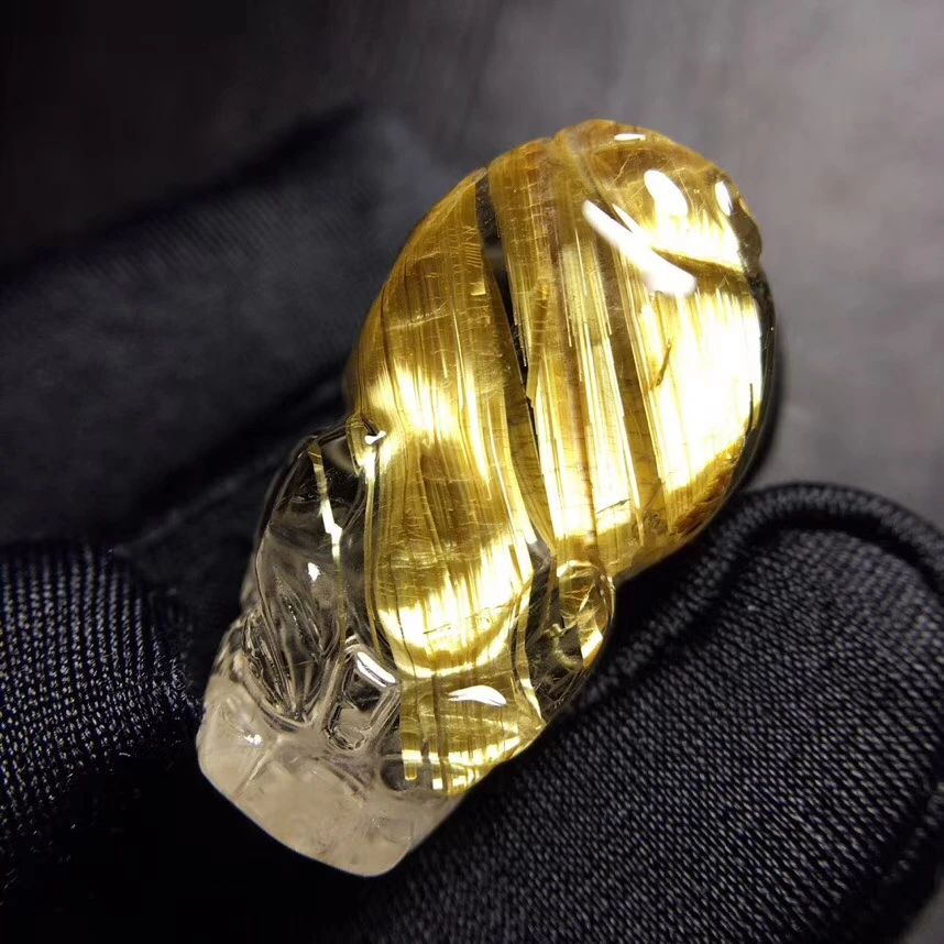 Günstig Natürliche Gold Rutilquarz Pi Xiu Geschnitzte Anhänger Edelstein 27*15*11,8mm Brasilien Wohlhabenden Frauen Rare Schmuck Echtes AAAAAA