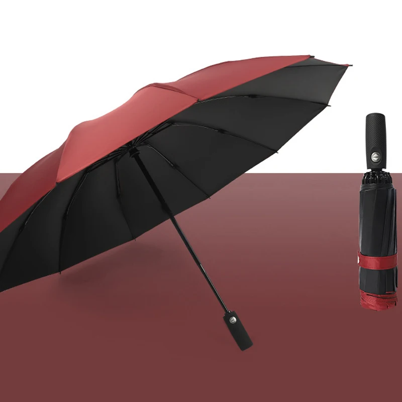 

Мужской автоматический зонт для открытия и закрытия автомобиля, 12 дюймов, зонт с подставкой, 3 складных зонта шириной 110 см, светоотражающий ...