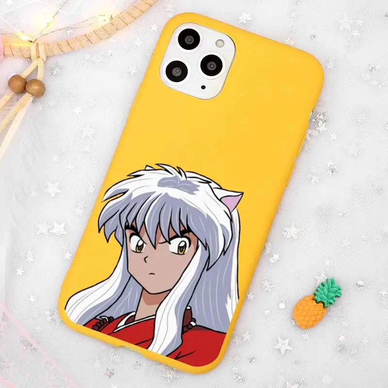 

Anime Inuyasha Phone Case Candy Color Yellow for iPhone 11 12 pro XS MAX 8 7 6 6S Plus X 5S SE 2020 XR