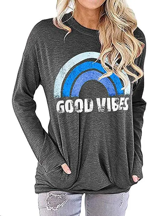 GOOD VIBES Радужная Свободная Женская толстовка с круглым вырезом|Мужские толстовки