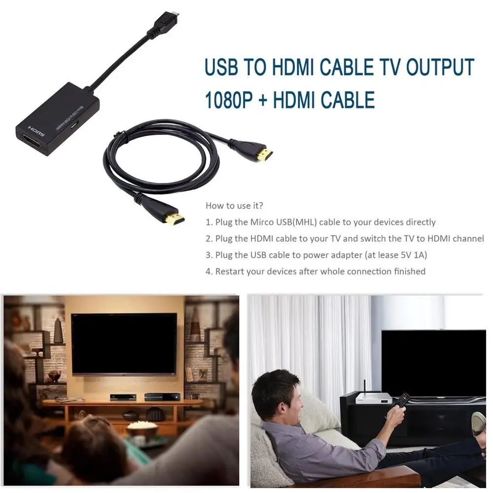 Micro USB To HDMI Adapter Cable Male to Female 1080P HD for MHL Device HDTV Adapters For Samsung Huawei with 3M | Электроника