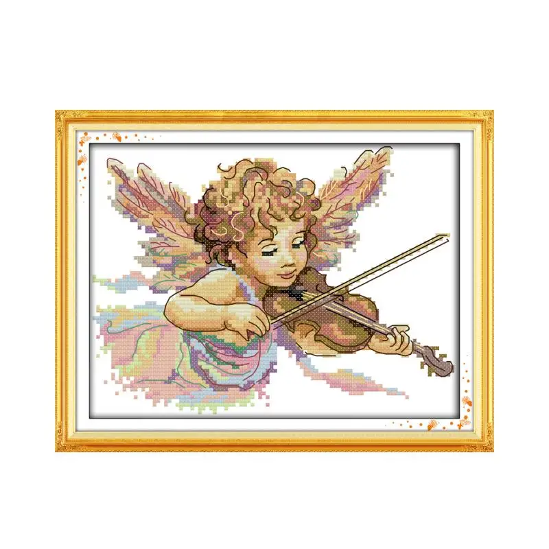 

The angel who plays the violin cross stitch kit aida 14ct 11ct count printed canvas stitches embroidery DIY handmade needlework