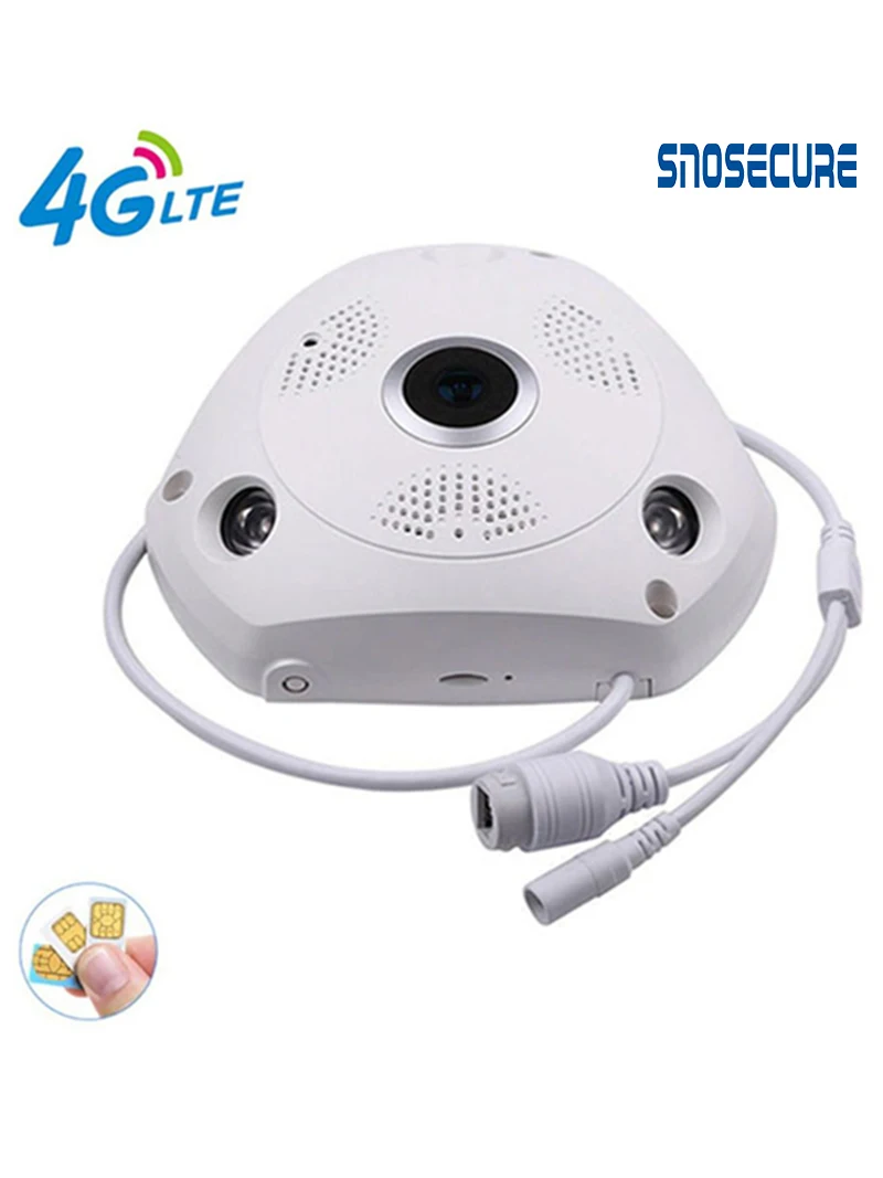 SNOSECURE 3MP IP Camera 3G 4G GSM SIM Wireless IP Camera IR-CUT Night Vision CCTV Video Surveillance Onvif Cameras Fisheye 360°