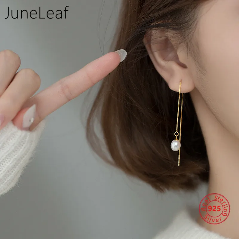 

JuneLeaf Freshwater Baroque Pearl Ear Line for Women Real 925 Sterling Silver Natural Sweet Chic 18k Gold Plated Earring Jewelry