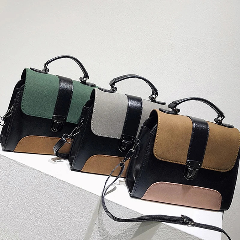 YOUSE Contrast Color Leather Crossbody Bags For Women 2021 Handbag Fashion Vintage Simple Shoulder Messenger Bag Ladies Totes