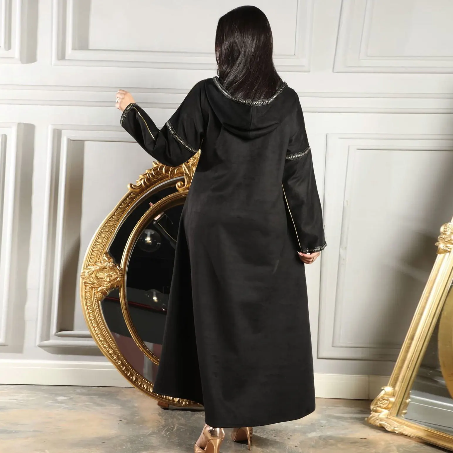 Зимнее черное замшевое искусственное платье Дубай Abaya Турция Jalabiya мусульманский