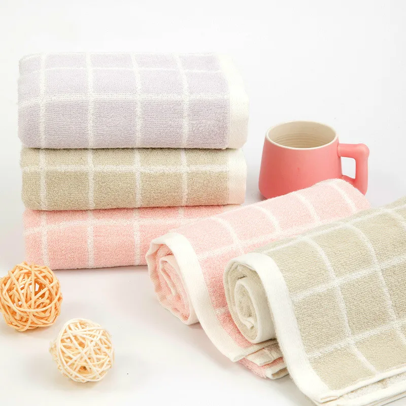 

100%Cotton Face Towel Plaid Towel Soft Skin Friendly Bathroom Towel