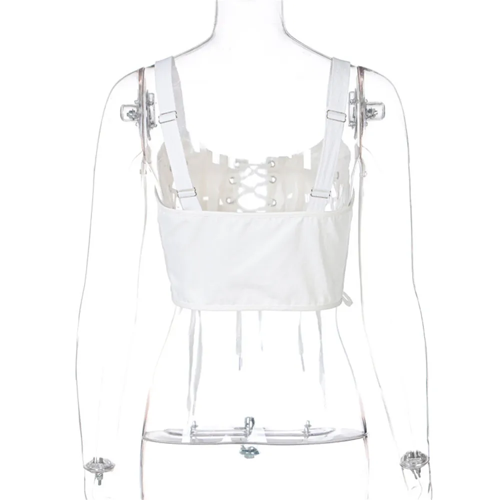 

Gothic White Bandage Corset Vest Tops Summer Hollow Out Short Crop Top E-Girl Sexy Streetwear Indie Aesthetics Outfits 2021 New