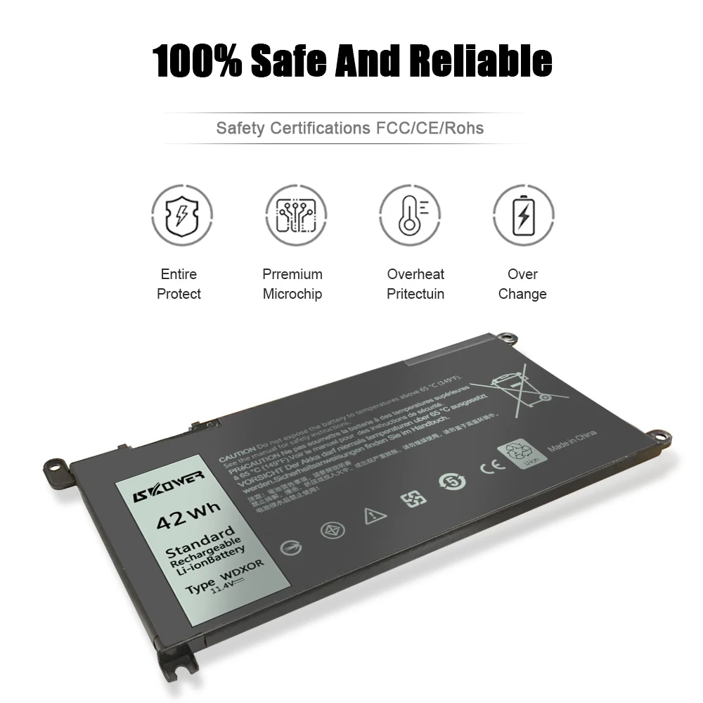 Аккумулятор SKOWER 42Wh WDXOR для ноутбука Dell Inspiron 13 5379 7368 14 5468 7460 I5 5568 5578 7570 5767 Latitude 3480 3580