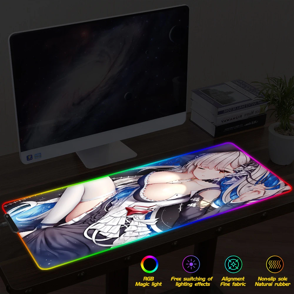 Коврик для мыши с японским аниме, RGB, большой игровой коврик для мыши, геймер, светодиодный компьютерный аниме-ПЭД, большой коврик с подсветкой для клавиатуры, стола