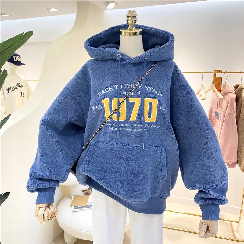 

Winter Warm Hoodies Sweatshirt Fleeced Women Harajuku Style Long Sleeve Streetwear Fashion Ladies Hoodie Mujer Hooded