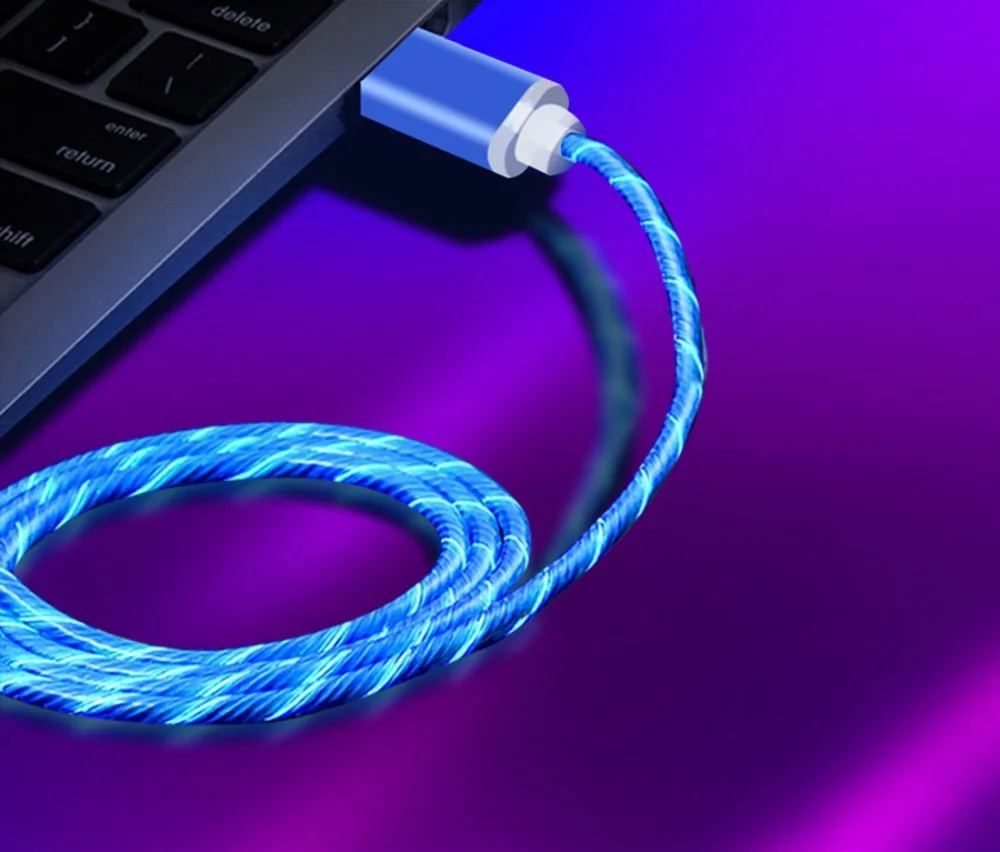 Светодиодный светящийся Магнитный зарядный кабель usb type C Micro usb зарядный кабель для iPhone XS MAX 8 samsung Xiaomi зарядный провод шнур