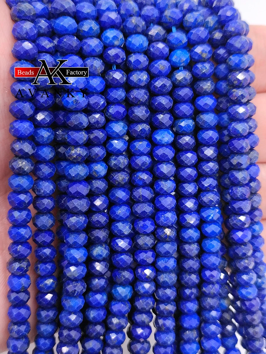 

Natural Stone Faceted Lapis Lazuli Beads Small Section Loose Spacer for Jewelry Making DIY Necklace Bracelet 15'' 4x6mm 5x8mm
