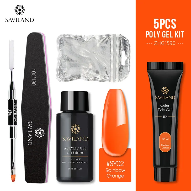 SET 2 Saviland 5 шт Цвет поли Комплект гель-лака 15 г УФ Быстрый строитель набор для наращивания гелевых ногтей инструменты для наращивания пальцев принадлежности для ногтей для профессионалов - Цвет: SET 2