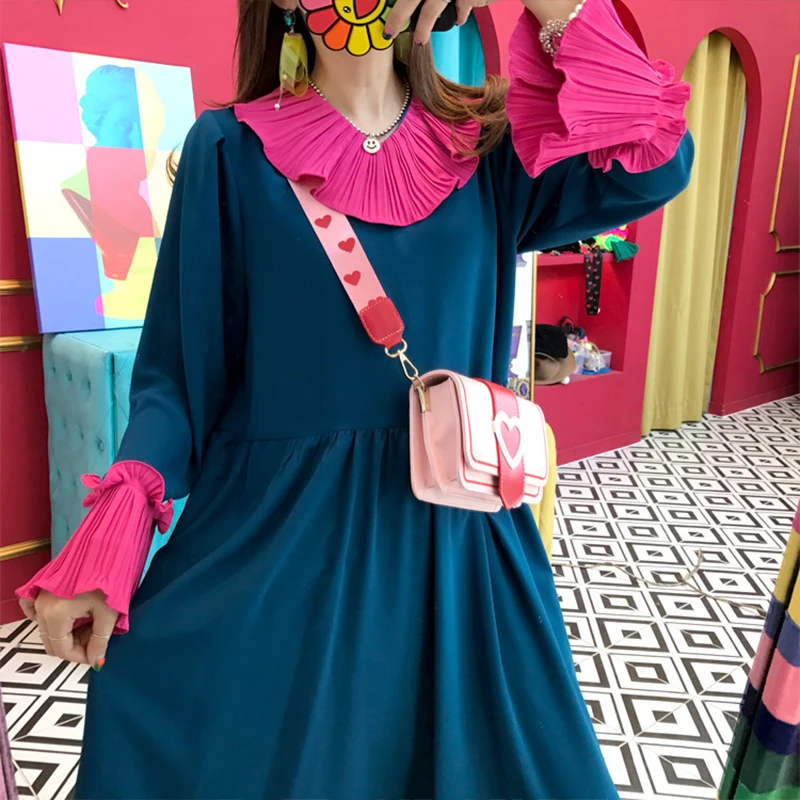 SHENGPALAE 2020 Новое весеннее лоскутное цветное платье с воротником Питер Пэн Vestidos