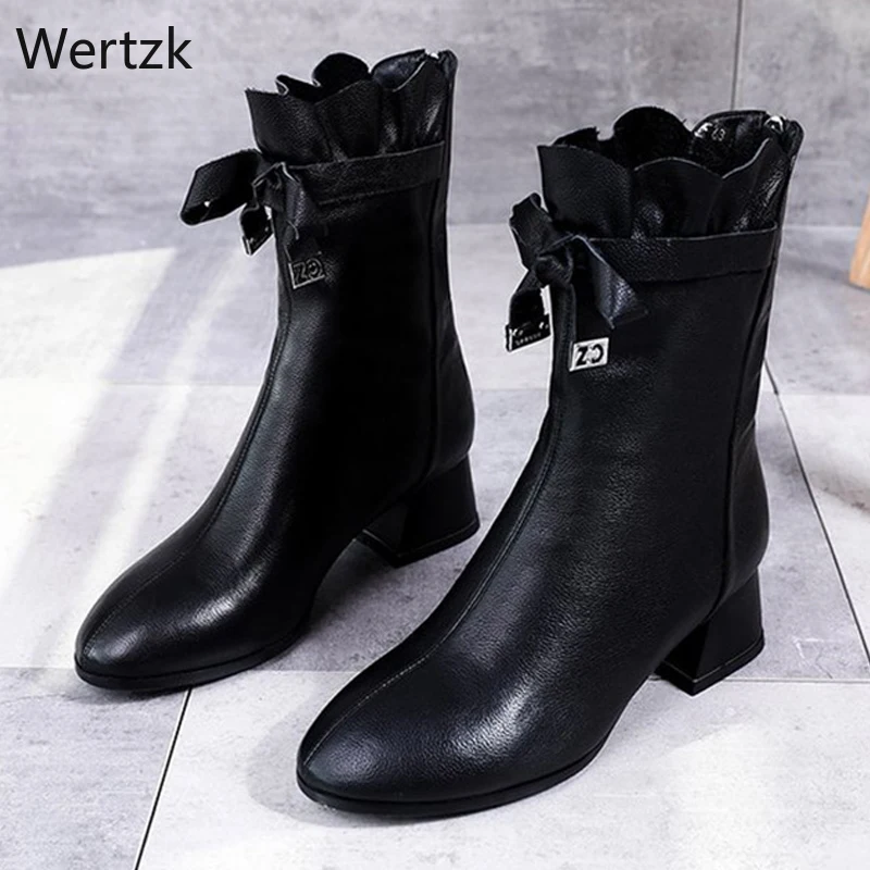 2019 г. Осенние кожаные ботильоны зимние женские модные короткие ботинки на