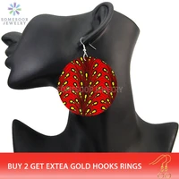 somesoor afro fabric art prints wooden drop earrings african ethnic flowers pattern vintage bohemian loops dangle for women gift