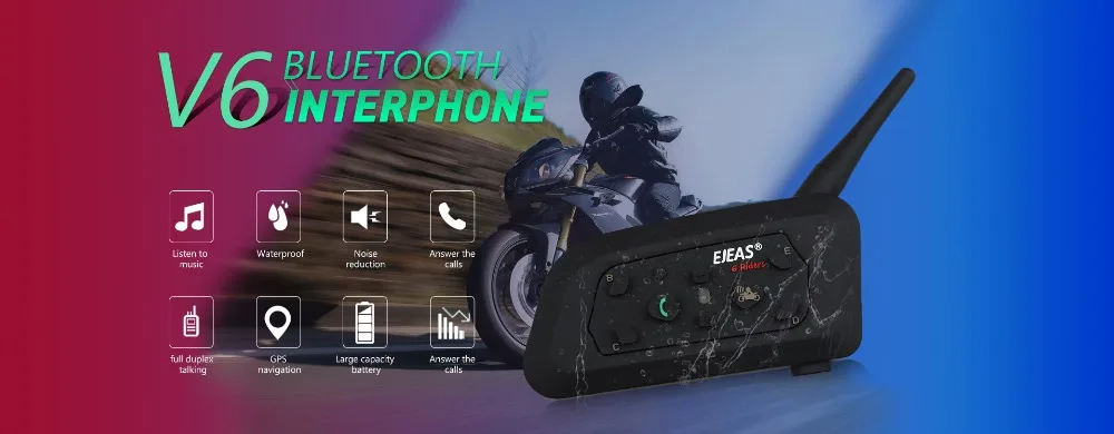 QPLOVE 2pcs EJEAS V6 Pro intercom 1200m wireless motorcycle bluetooth helmet headset long distance 6 Riders talking