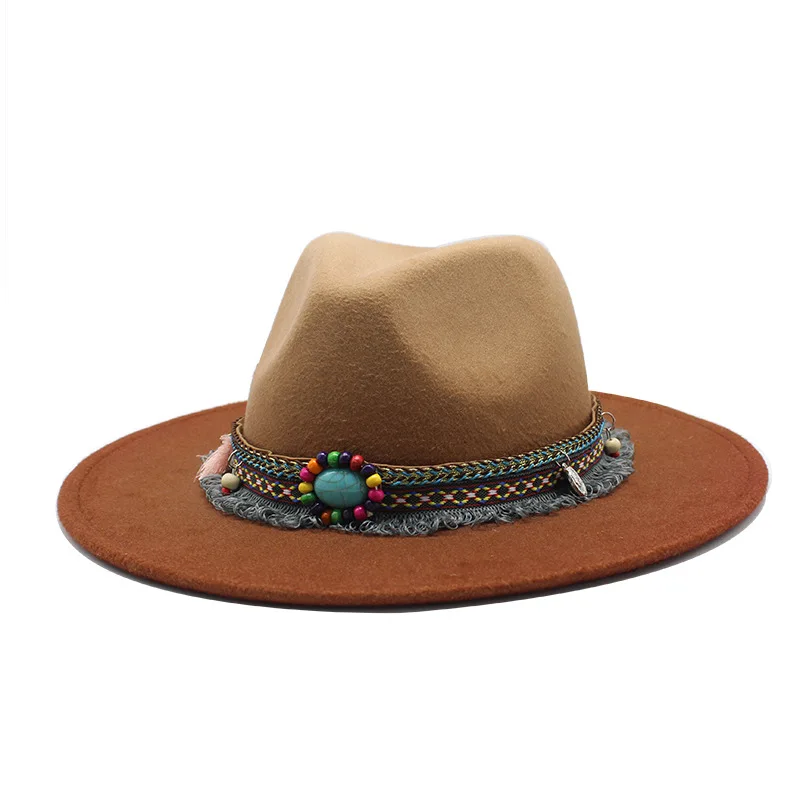 

new Trend Men Women Wide Brim White Wool Felt Jazz Fedora Hats Retro Style Solid Color Panama Hat Trilby Party Formal Hat