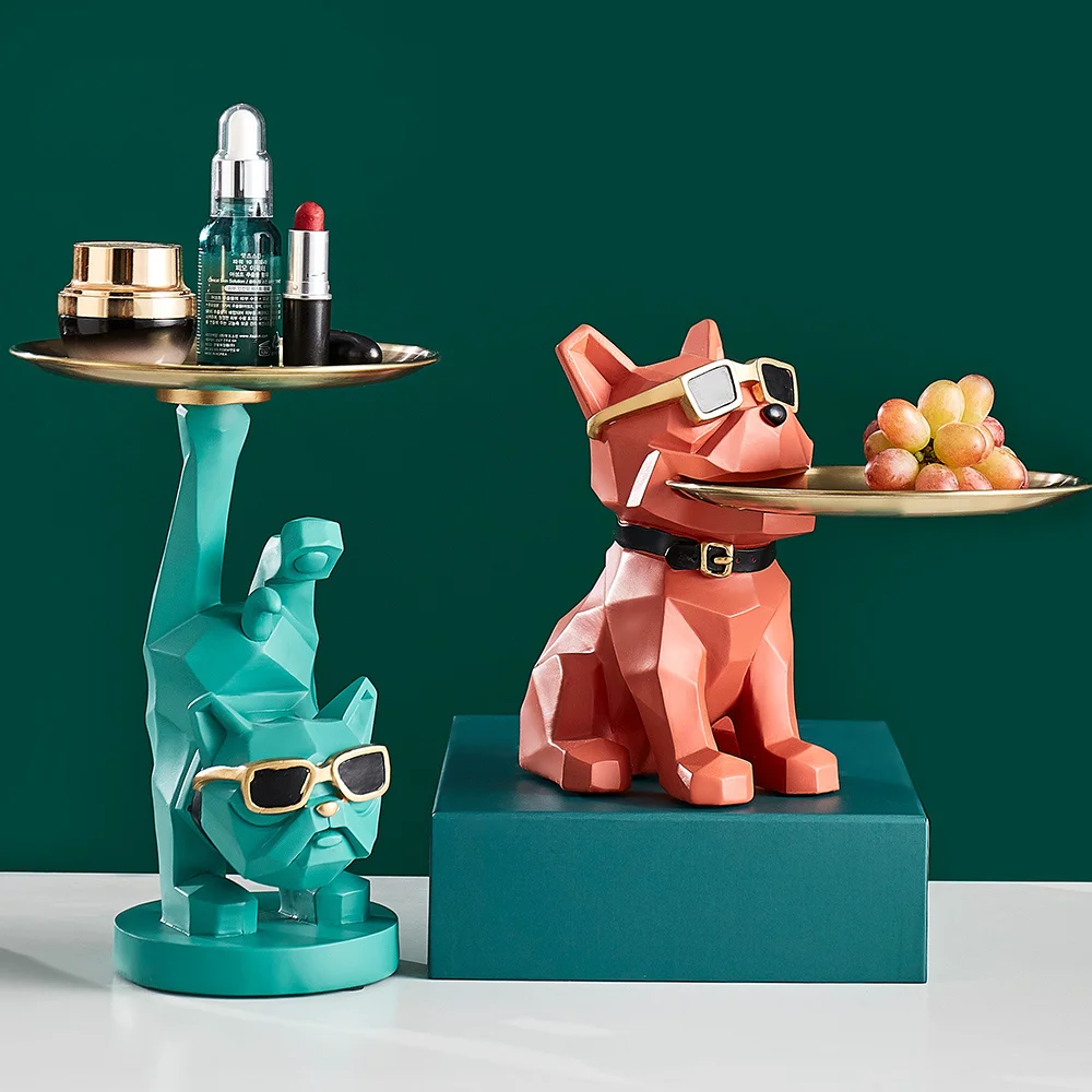

Geometric Device Storage Tank Of Dog Tray Metal Resin Animal Statue Nordic Decoration For Home Room Be Office Desktop Gift