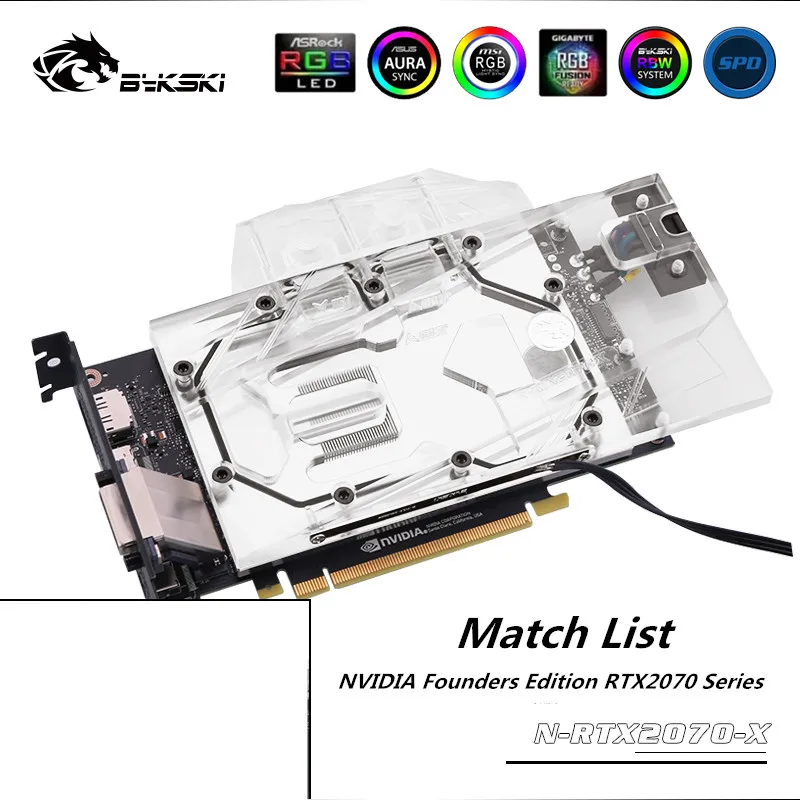 Видеокарта Bykski с полным покрытием графического процессора для NVIDIA Founders Edition RTX 2070