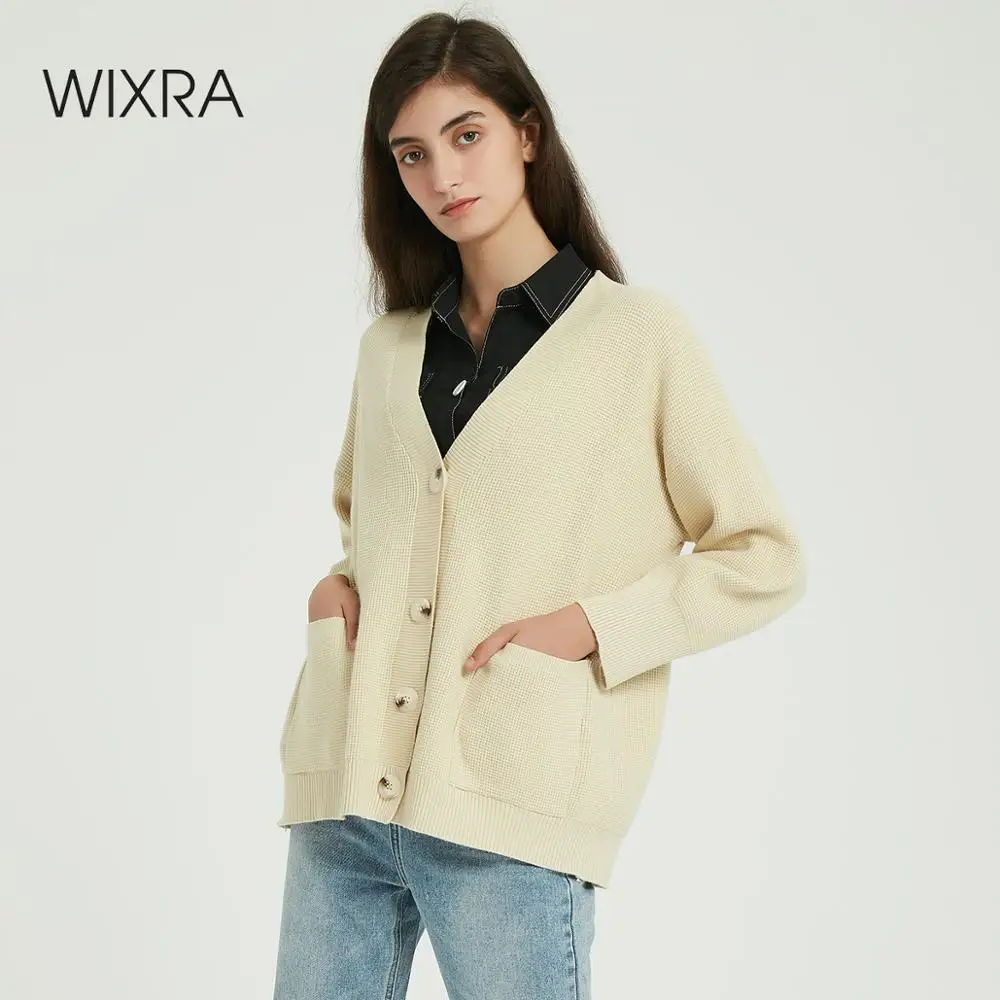 Wixra Женский вязаный кардиган свитер осень зима Повседневный v-образный вырез