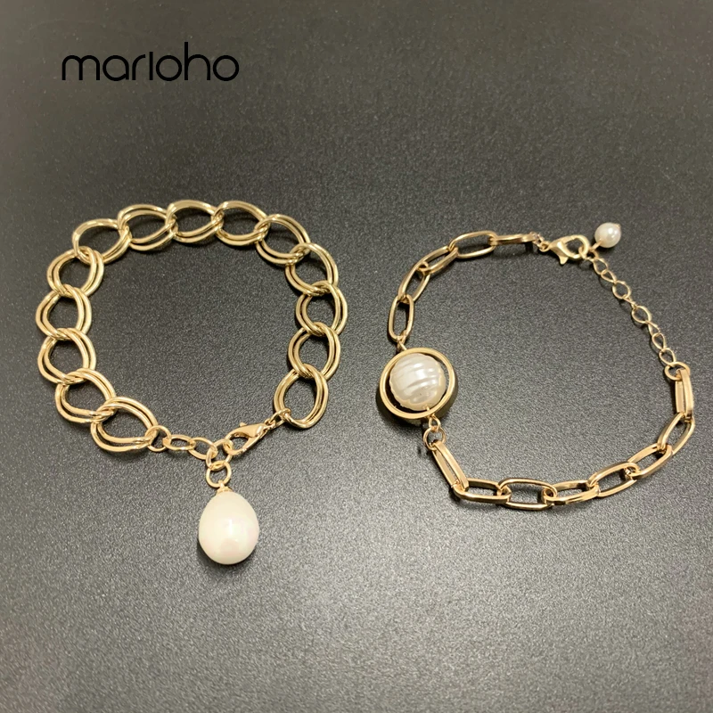 Панк Стиль золото Цвет браслет с круглыми жемчужинами шероховатого металла