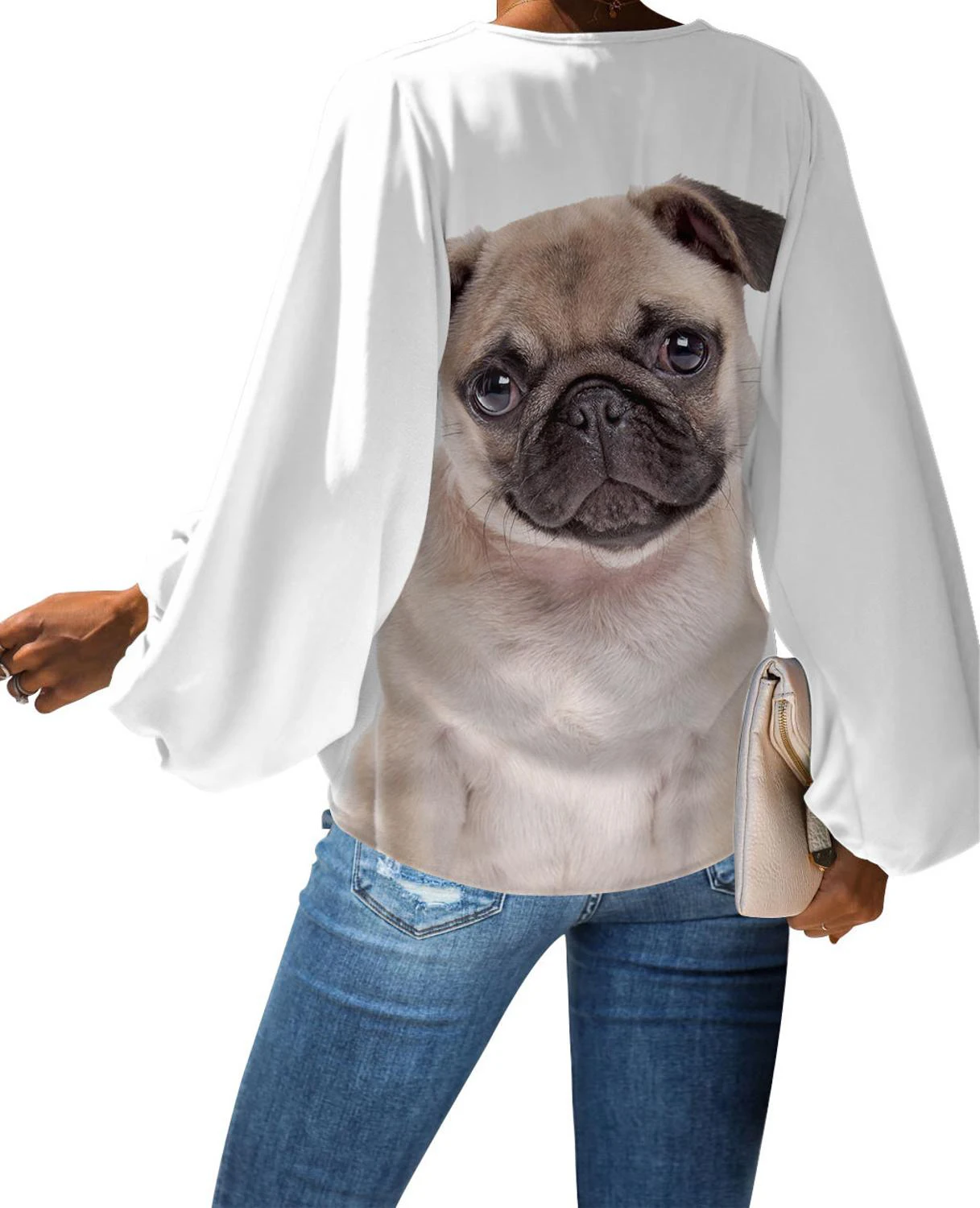 

MOZOEYU V-Neck Casual Blouse Flare Sleeve Lovely 3D Dog Animal Print Tops Casual Loose Blusas 2020 Dropshipping