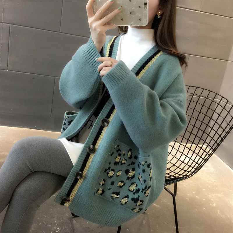 Женский кардиган свитер Осень зима вязаный с цветочным узором и птицами