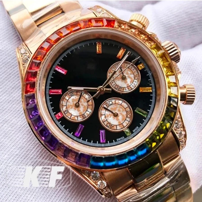 

New Sapphire Crystal Rose Gold Watch Luxury Automatic Mechanical 116599 RAINBOW Diamond Bezel Mens Watches Fashion Wristwatches