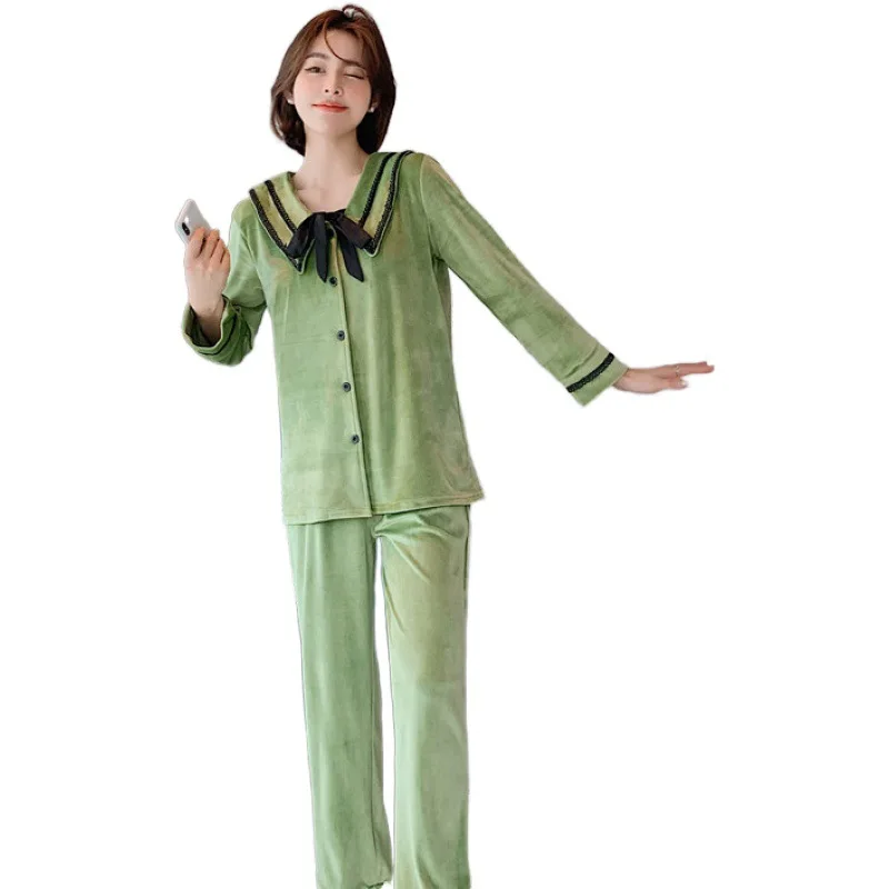 

Autumn New Sleep Set Intimate Lingerie Flannel Warm Women Sleepwear Pajamas Suit Novelty Pink Homewear Pyjama Home Clothing