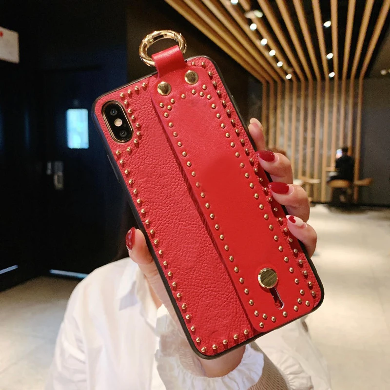 Red SYCASE модный портативный кожаный чехол для телефона samsung S8 S9 S10 Plus S10E, защитный чехол на запястье - Цвет: Red