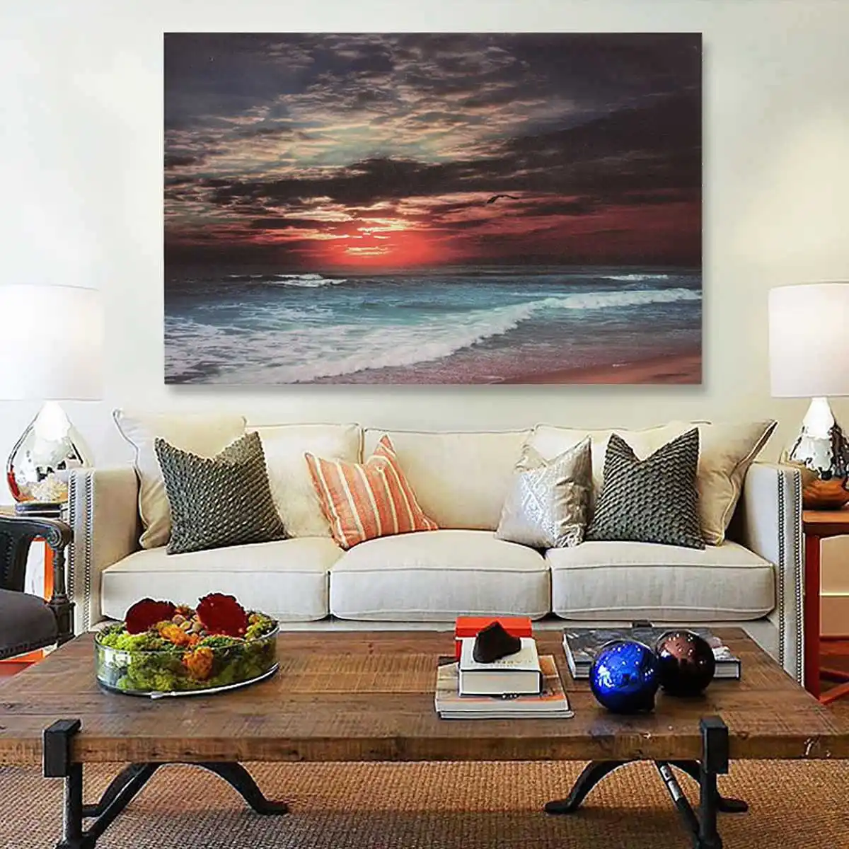 Современный дом один пляж закат картина маслом холст настенная живопись