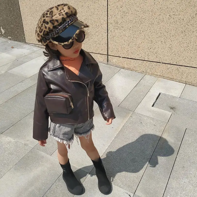 Распродажа Куртки из искусственной кожи для девочек и мальчиков новинка на осень