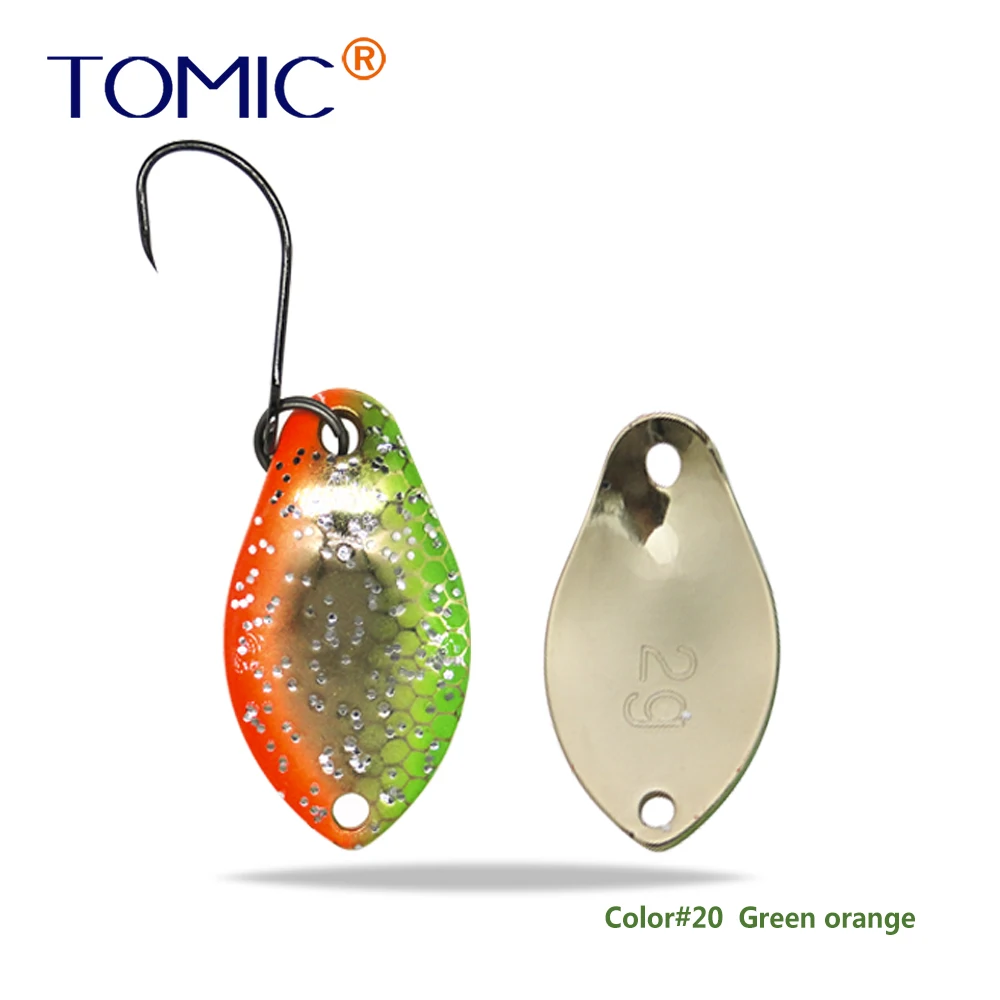 green orange Томик 2 г микро рыболовные приманки латунные форели ложки металлические приманки воблер форель зона pesca Спиннер приманка - Цвет: green orange