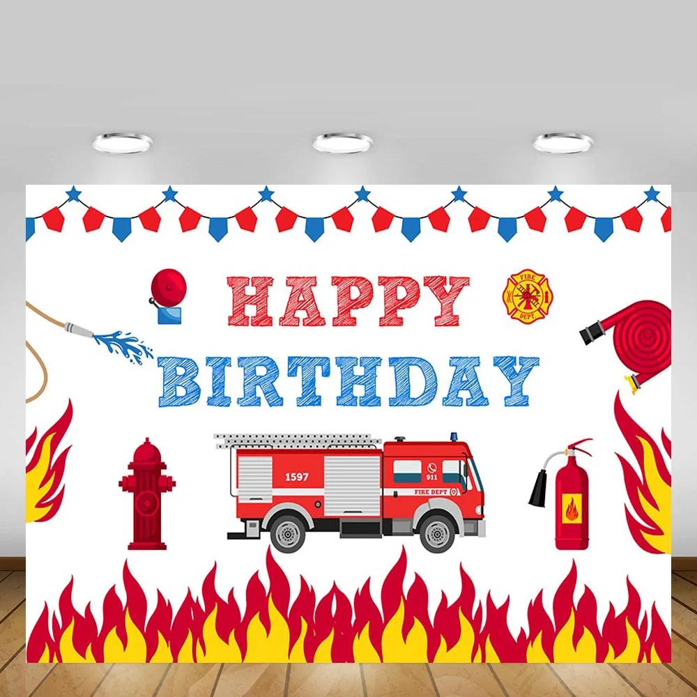 

Mehofond Firetruck Birthday Party Photography Background Fireman Fire Boy Portrait Decor Backdrop Photo Studio Photocall Banner