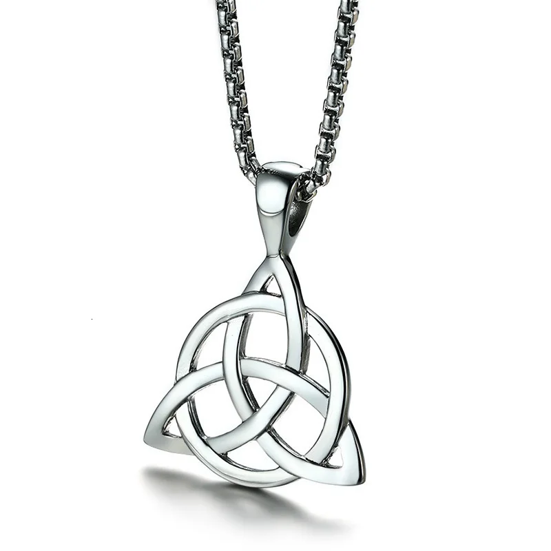 Viking Triquetra Узелок ожерелье для мужчин Серебряный скандинавский Оловянный кулон человек Оловянный кулон ирландские украшения цепи 24 дюйма