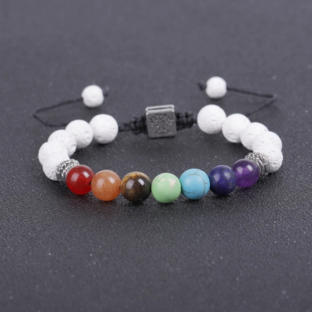Плетение Древо Жизни 7 Чакр белая Лава камень бусы браслет сделай сам эфирное