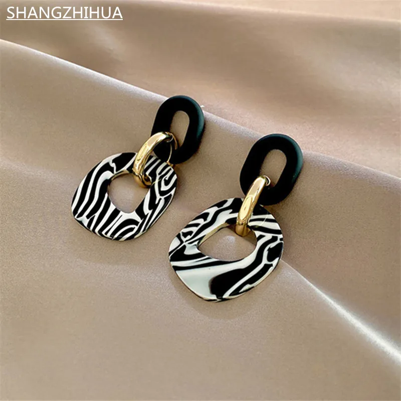 

SHANGZHIHUA 2021 New Vintage Acrylic Monochrome Earrings For Women's Fashion Unusual Jewelry Christmas Gift Accessories