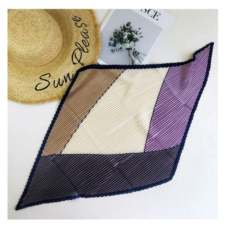 Женский плиссированный квадратный шелковый шарф модный платок с разноцветным