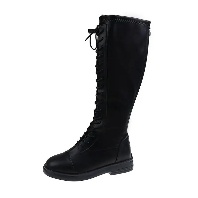 

Spring/Winter 2021 lace-up season new Knight boot mesh retro University British platform heel motorcycle boots fashion Mujer boo